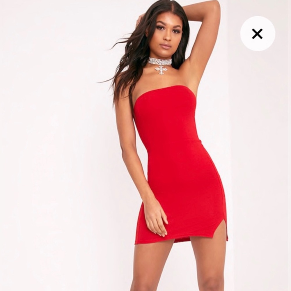 PrettyLittleThing strapless slit dress!